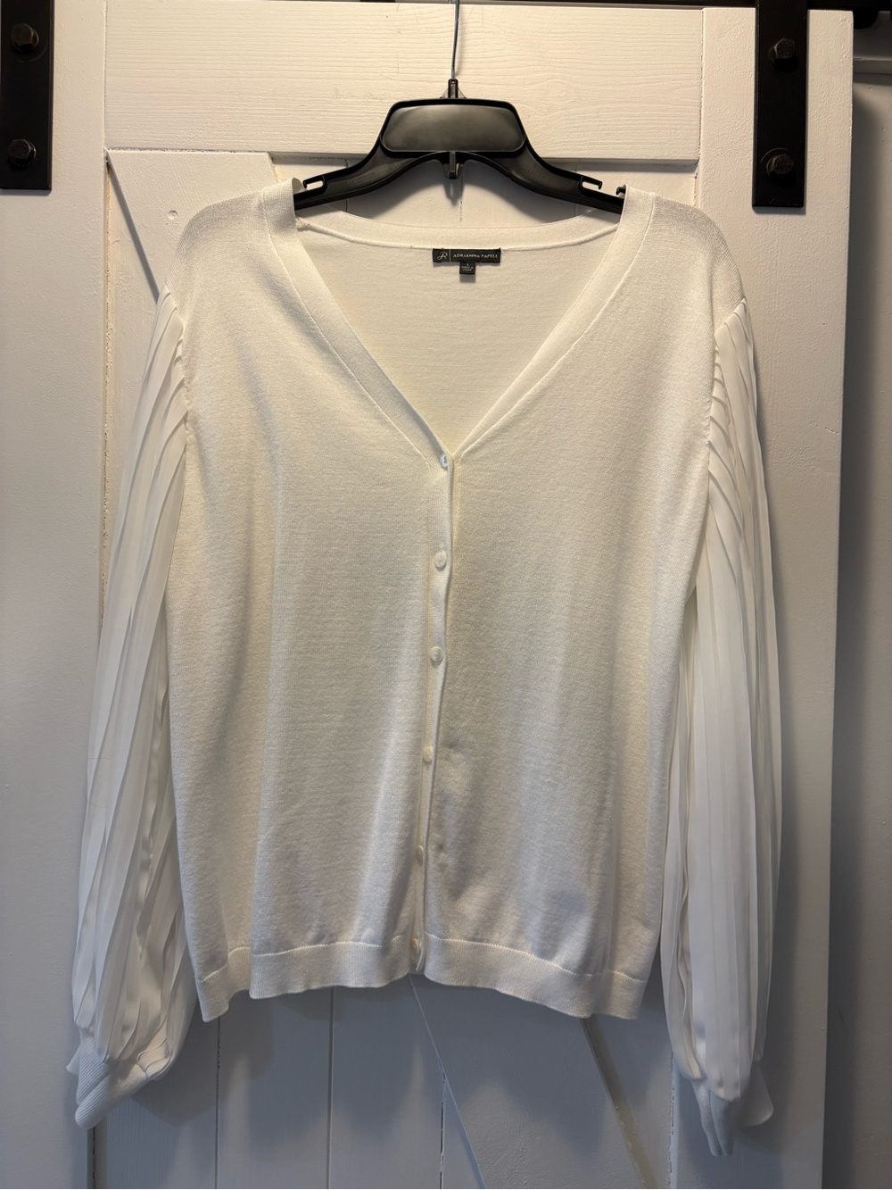 Adrianna Papell White Knit Top with Crew Neck